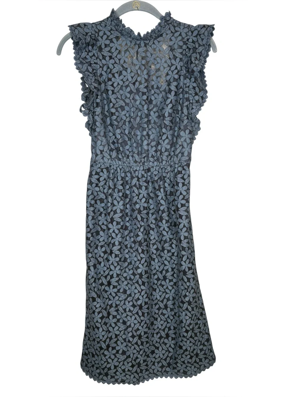 kate spade flora lace ruffle midi dress blue women’s size 00 semi formal event